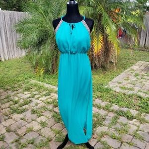 Charming Charlie, Elegant Teal Halter Maxi Dress